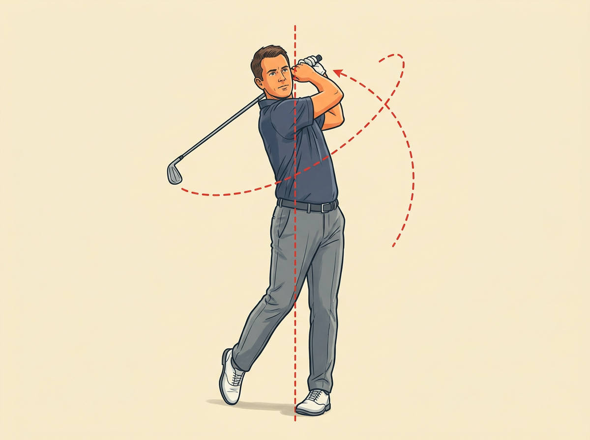 7: HOLD the finish balanced on the lead foot with the club over the lead shoulder and the belt buckle facing the target.