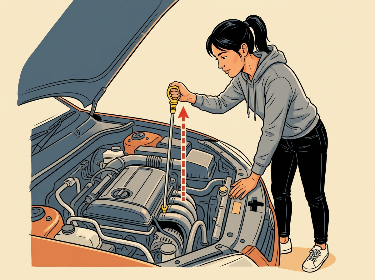 4: PULL the dipstick straight out by its bright loop handle.