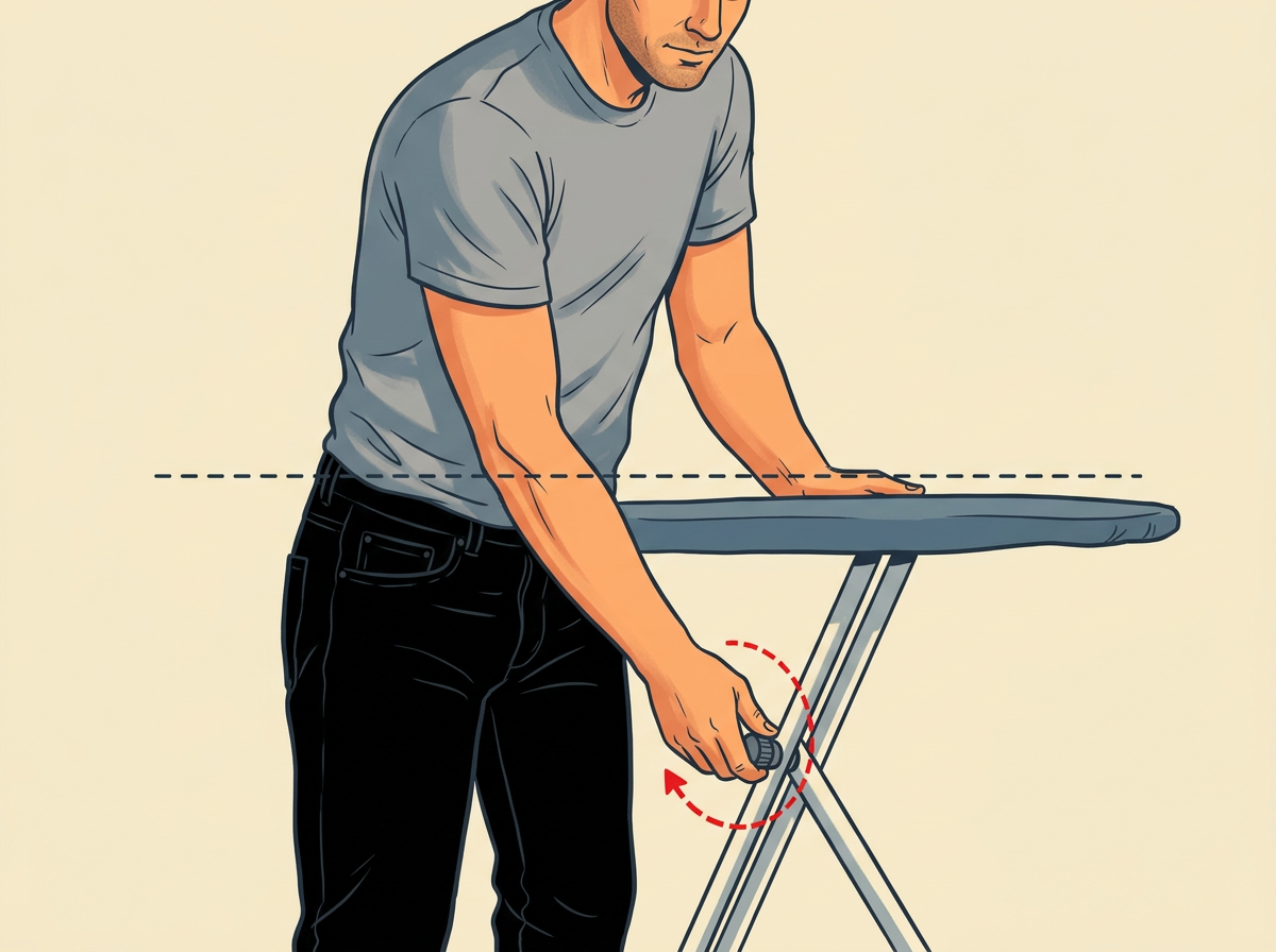 SET the ironing board so the top rests just below your hip bones.