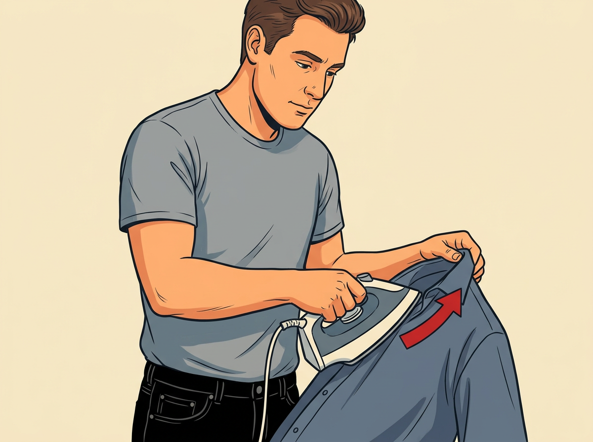 GLIDE the hot iron from each collar point toward the center band without stopping.