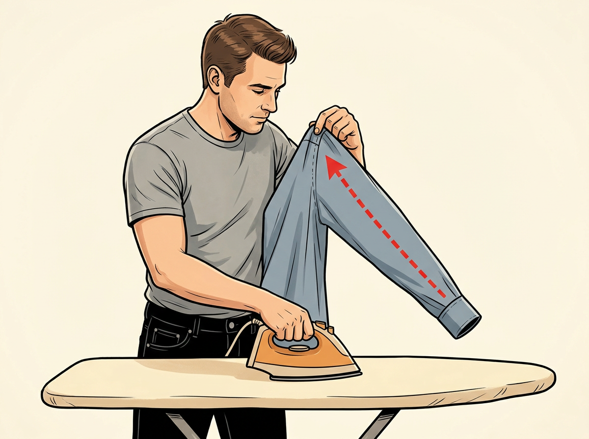 PULL the sleeve seam to the center underside then iron from cuff to shoulder.