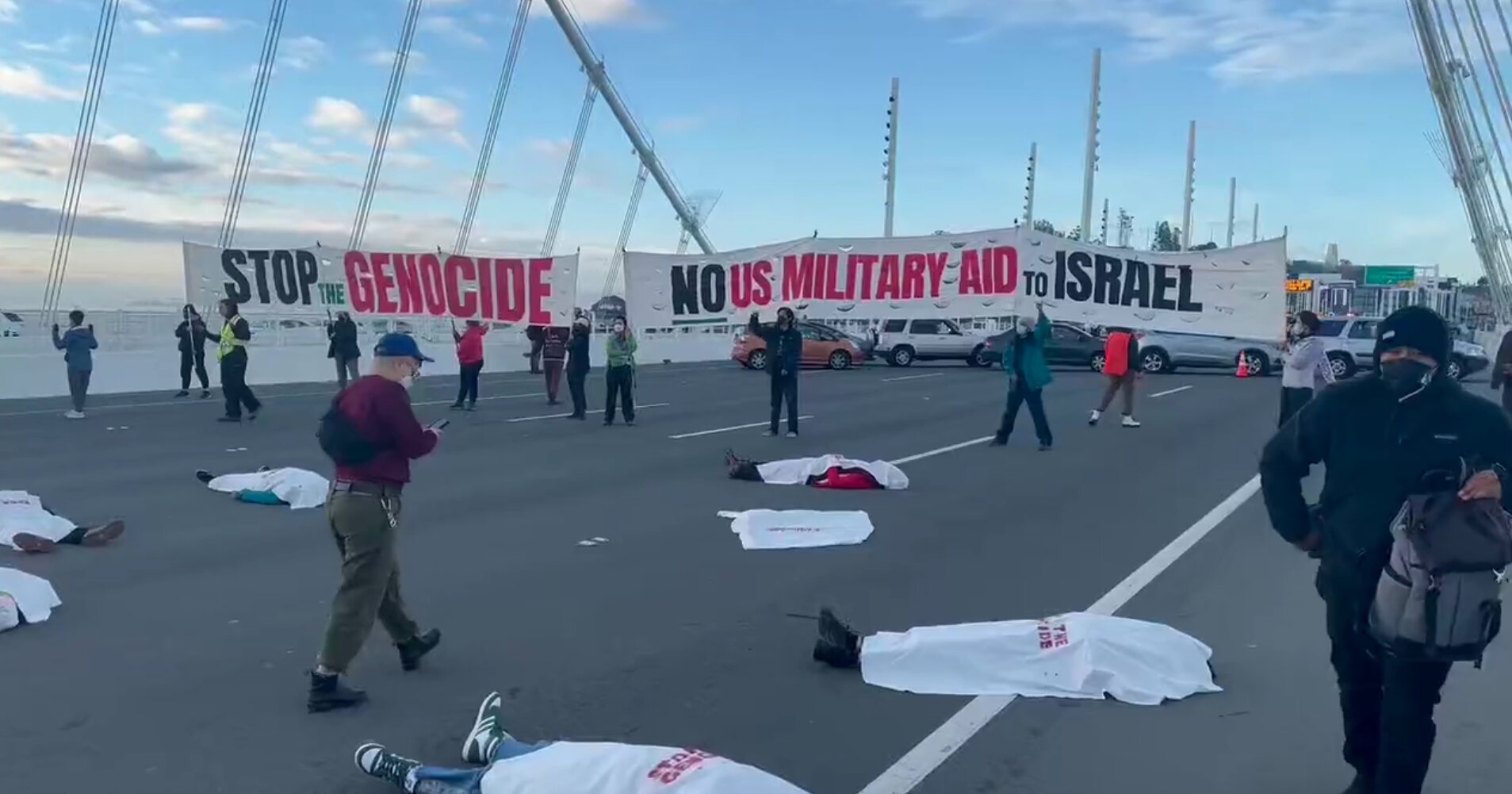 Cease-Fire Protesters Shut Down Bay Bridge in San Francisco During Biden’s Visit