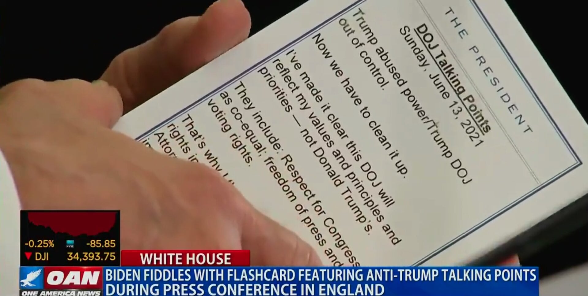 Here Are the Anti-Trump Talking Points on Biden’s Note Card in England