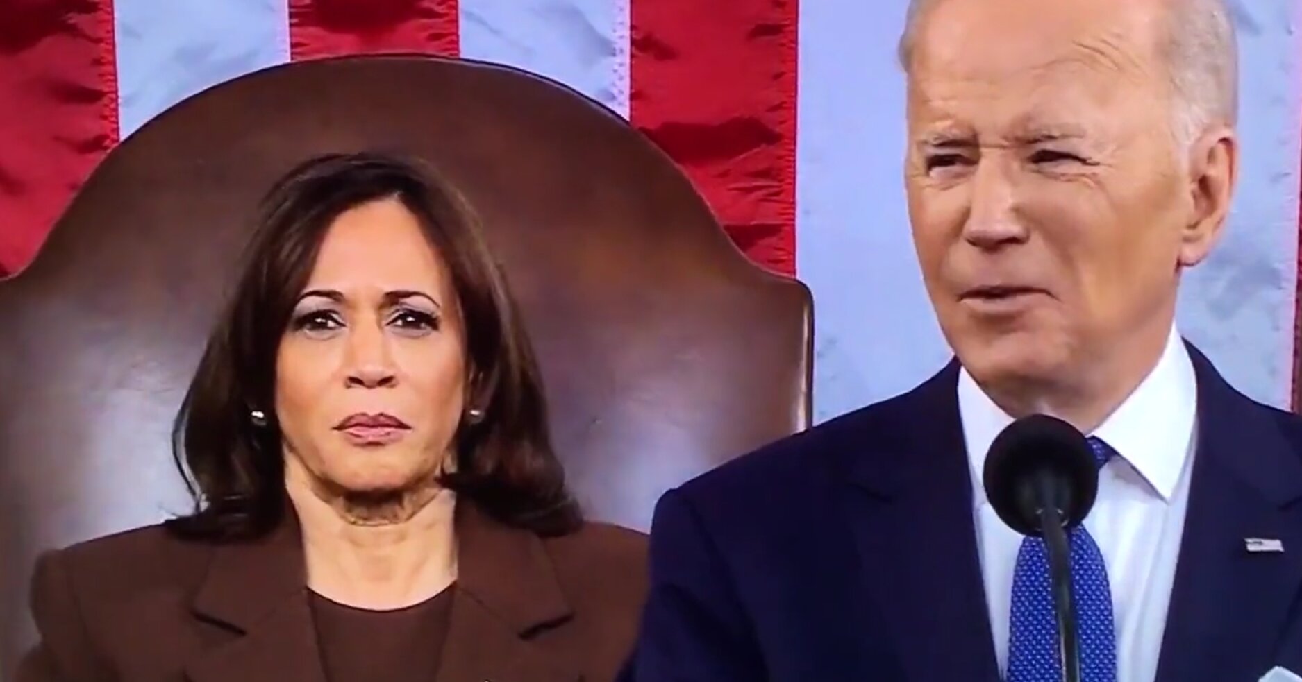 Video of Harris’ Reaction to Biden’s Gaffe During SOTU Circulates