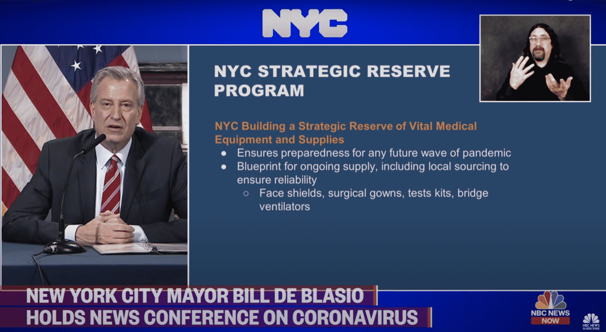 De Blasio Says New York City Will Have Its Own Reserve of Medical Supplies