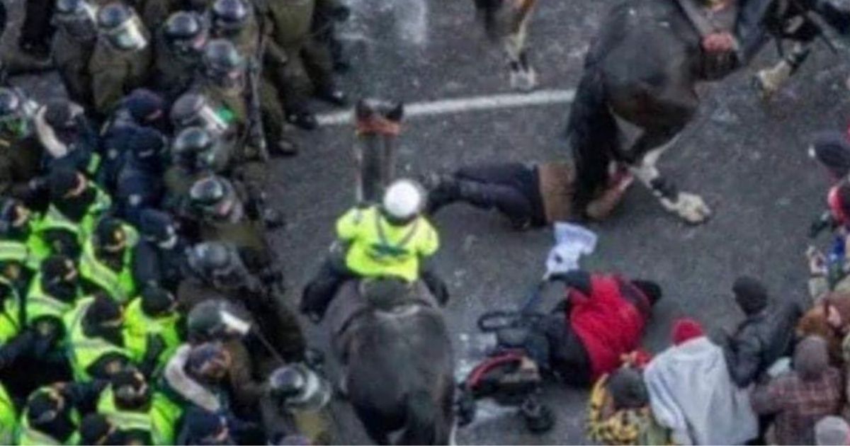 Graphic: Trudeau’s Forces Turn Violent – Crush Elderly Woman With Walker, Appear to Trample Crowd, Beat Others