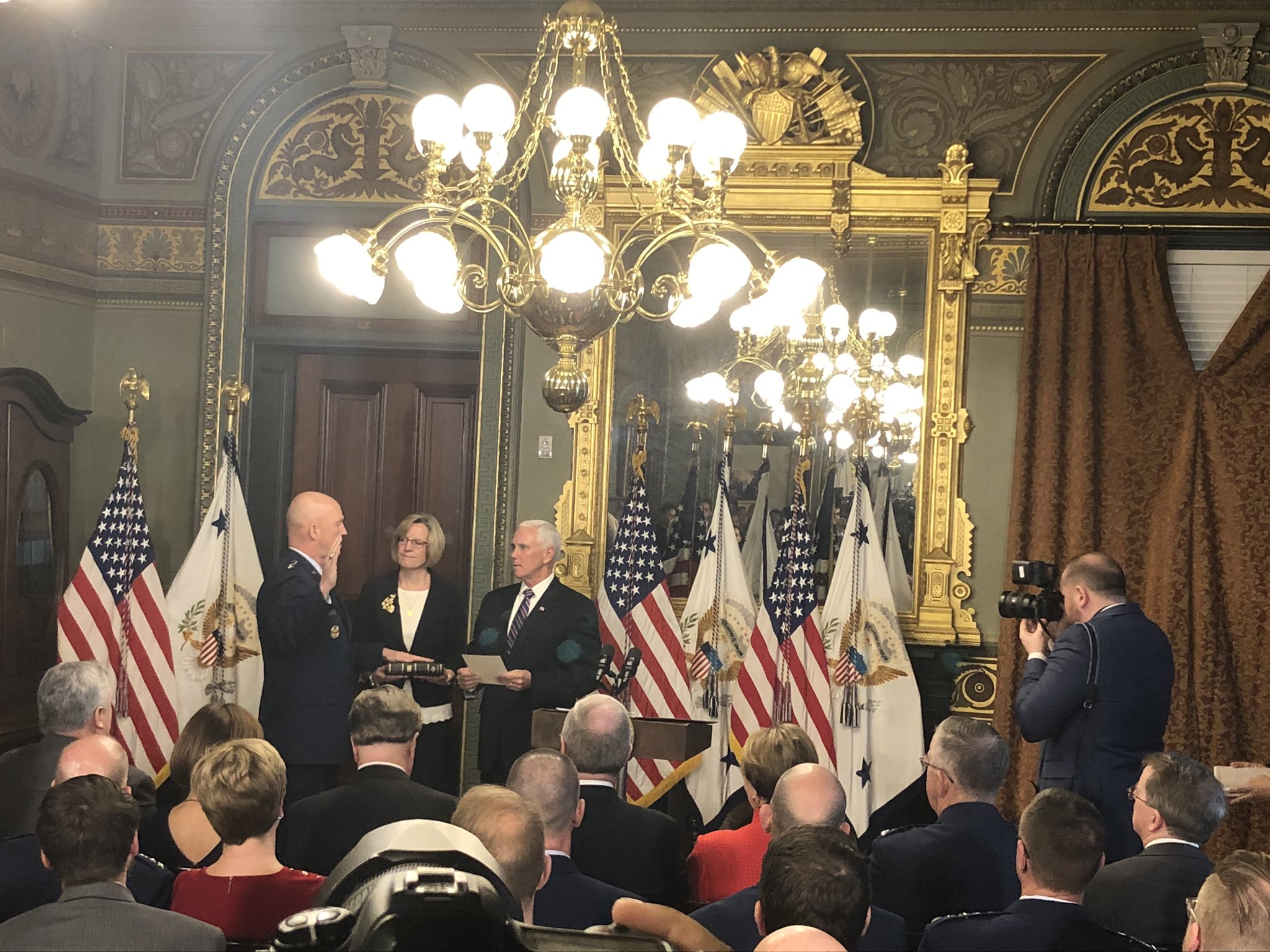 Pence Swears in First Chief of Space Operations of Space Force