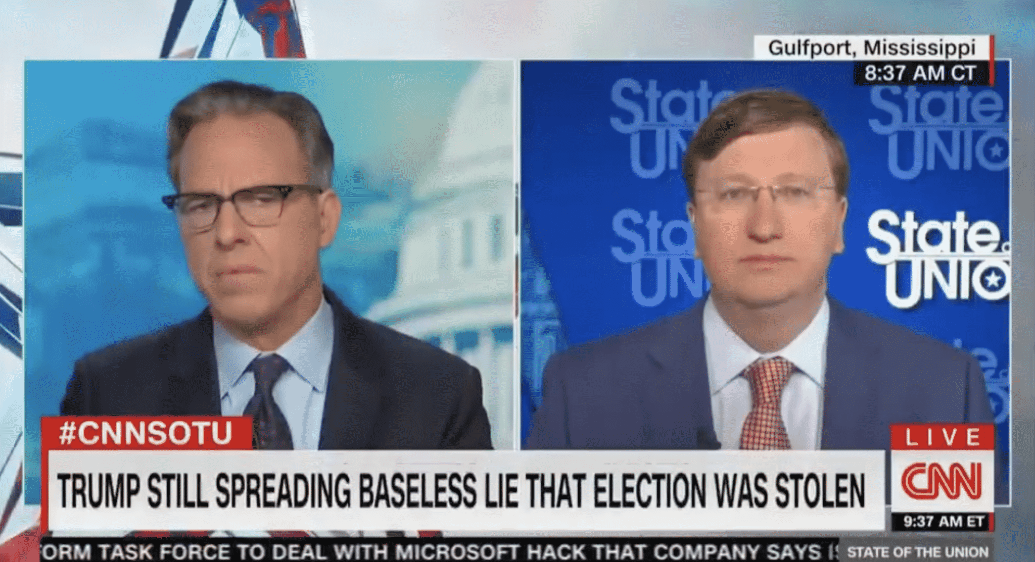 CNN’s Jake Tapper Presses Mississippi Governor on Whether He Believes Biden Was ‘Legitimately and Lawfully Elected’