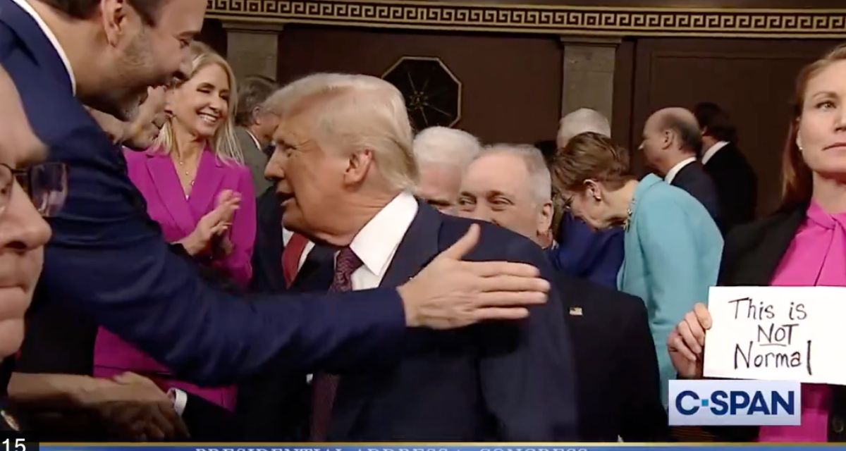 Republican Snatches Dem Rep’s ‘This is Not Normal’ Sign and Throws It As Trump Walks in