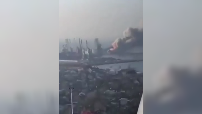 Watch: Russian Warship Featured in Propaganda Goes Up in Flames After Ukrainians Strike
