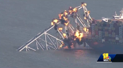 Remains of Collapsed Baltimore Key Bridge Erupt After Setting Off Explosives
