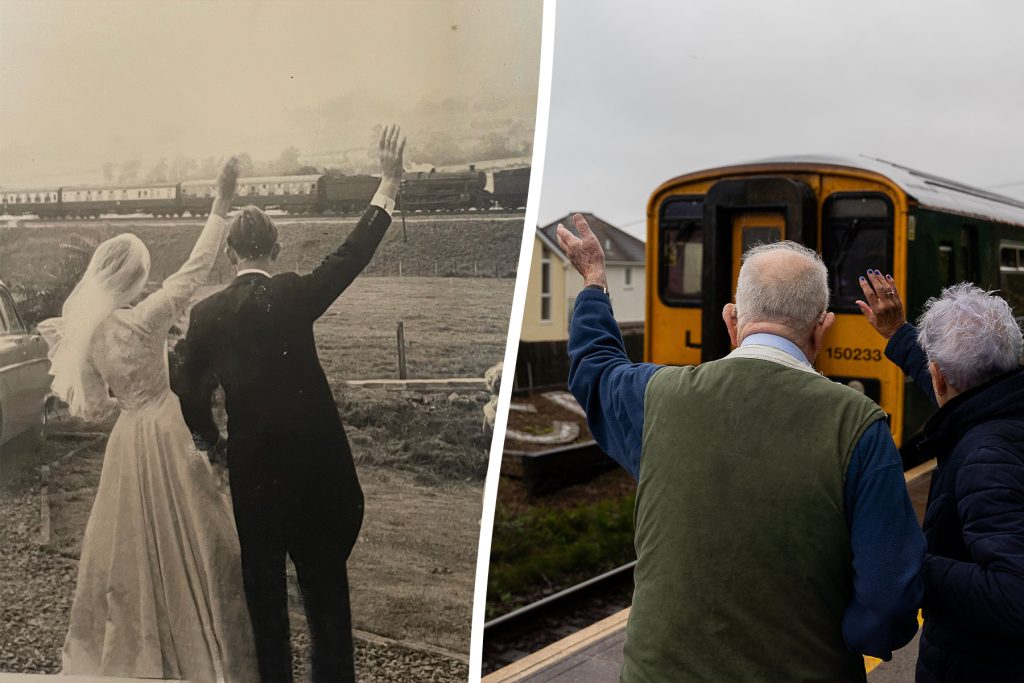 Couple Recreates 65-year-old Wedding Photo Waving At Passing Train In Hearty Anniversary Tradition
‌