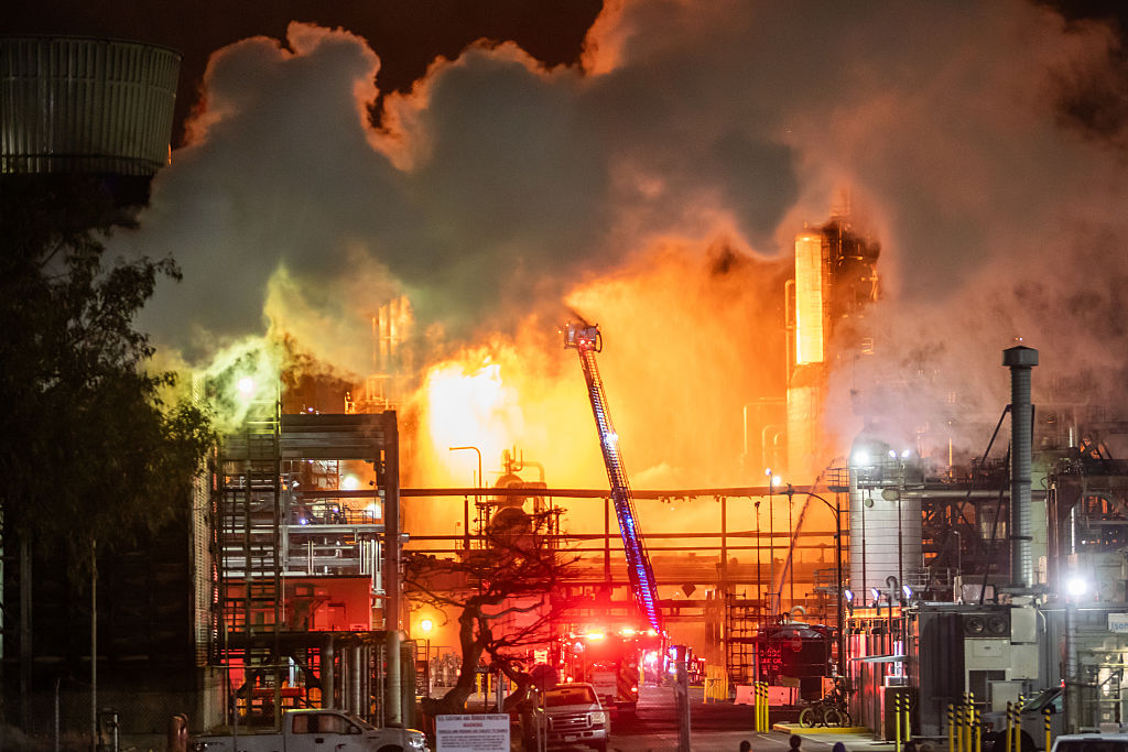 Massive Fire Erupts at Chevron Refinery Near Los Angeles, Sending Flames into the Sky