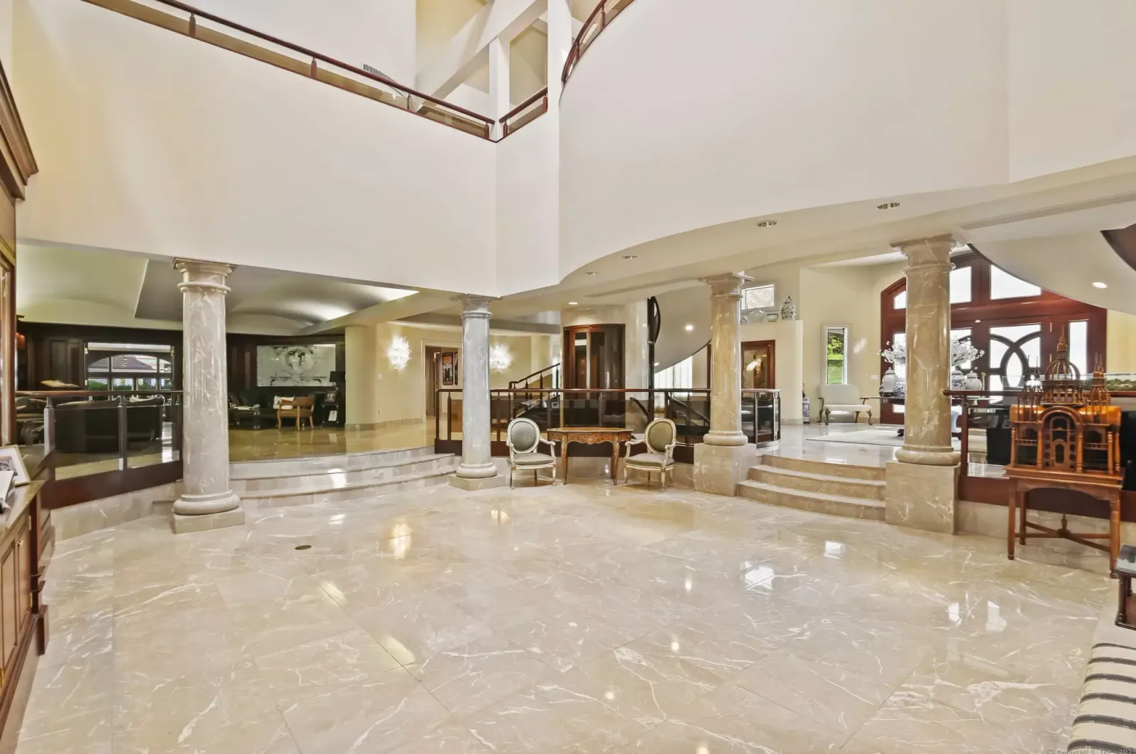 The marble great room off the foyer.
