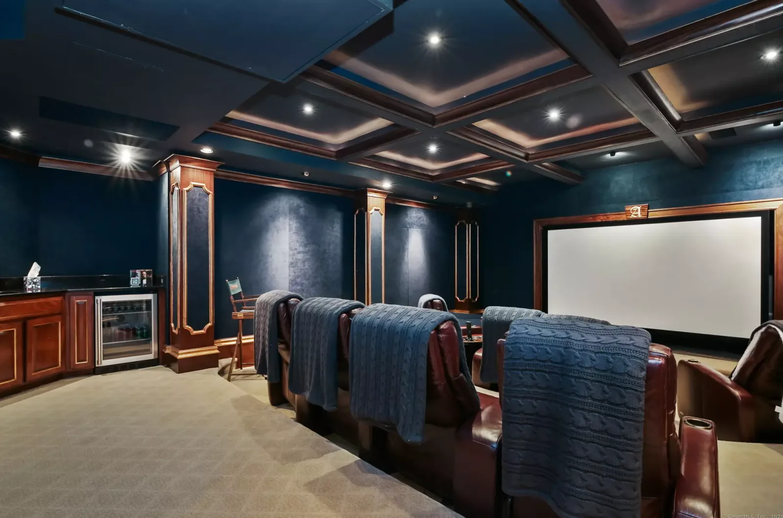 The home theater, looking toward the screen.