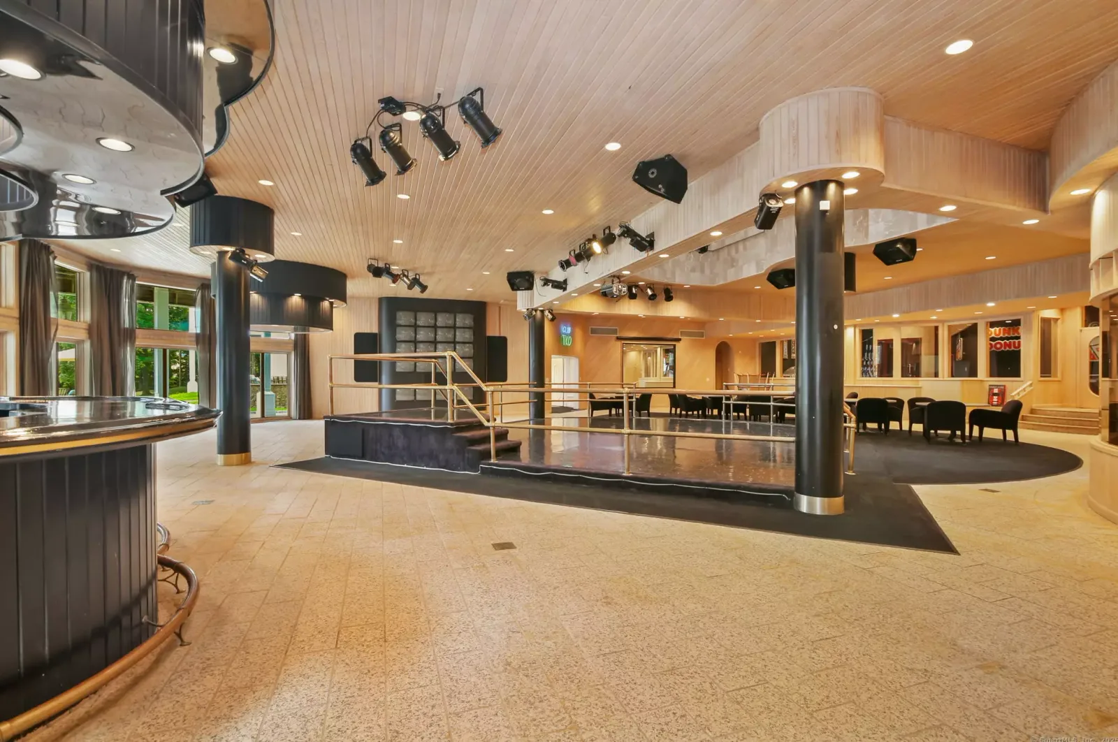 The nightclub's stage and dance floor.