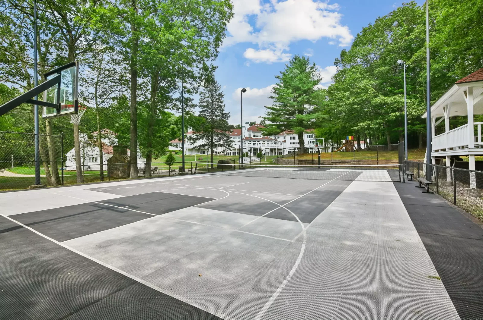 The basketball and tennis courts.