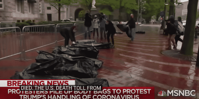 Trump Hotel in DC Riddled With Mock Body Bags in Protest of Coronavirus Handling