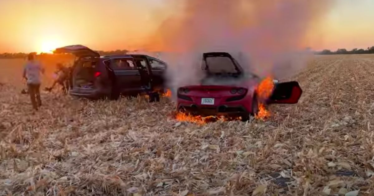 YouTube Star Tries Stunt in Farmer’s Field, Ends Up Losing Ferrari in a Fiery Blaze