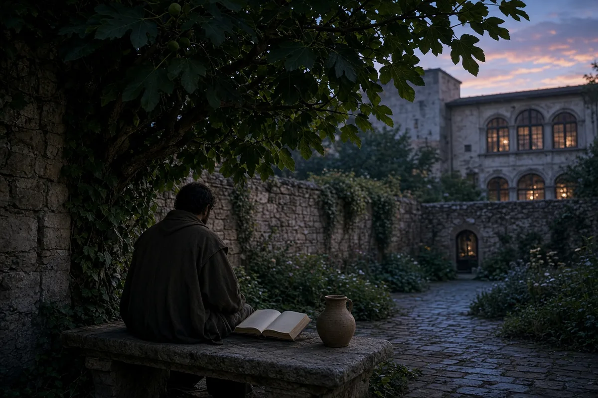 Augustine heard a child's voice saying 'take up and read' in a Milan garden in 386.