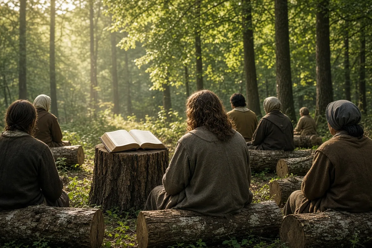 Brainerd preached outdoors to groups of Delaware Indians gathered in forest clearings.