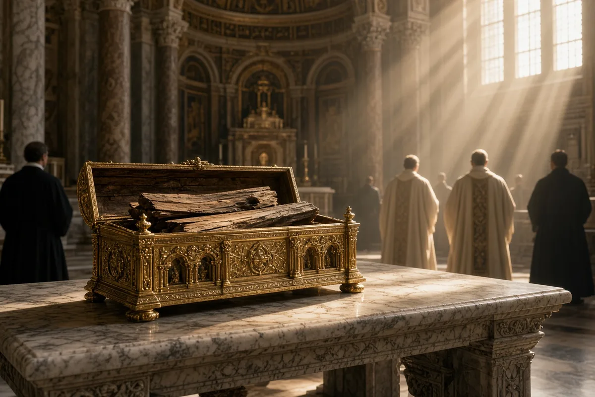 Portions of the True Cross were distributed to churches in Rome and Constantinople.