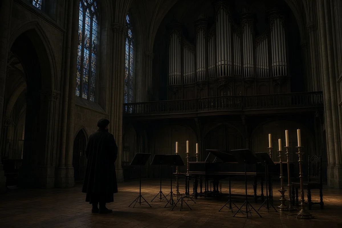 Bach rehearsed the choir and orchestra for the debut cantata in the church gallery.