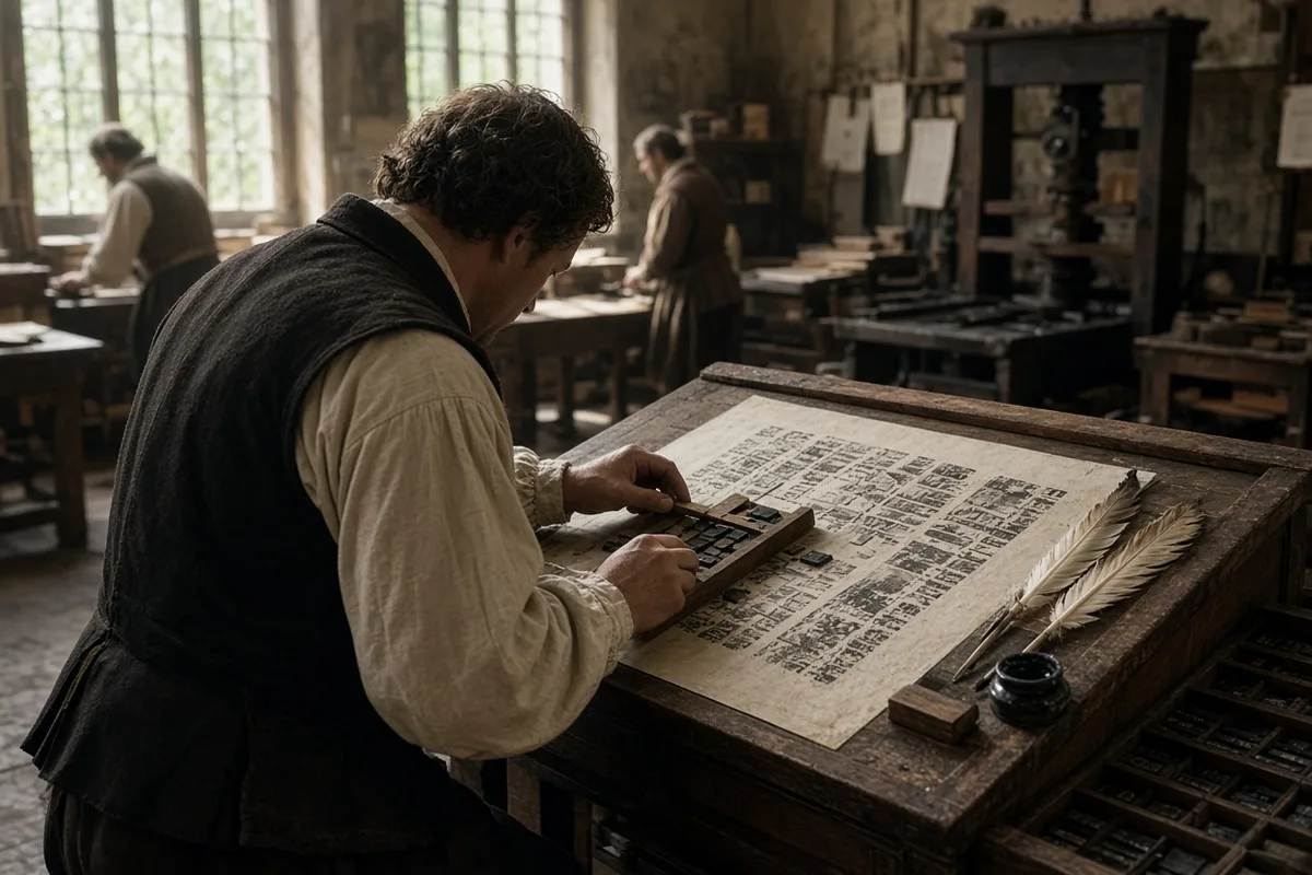 Pages of the Bible were composed and justified with exact spacing before being locked into a chase.