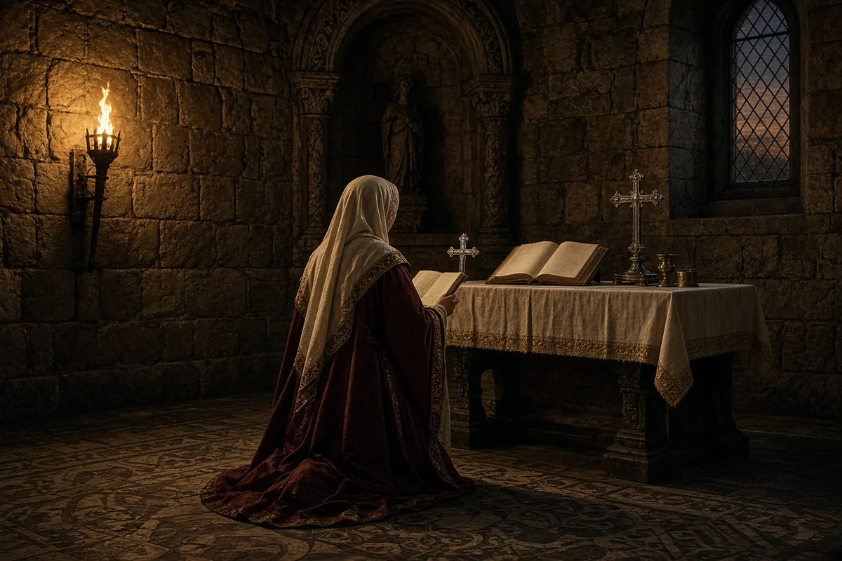 Queen Clotilde persistently urged her husband Clovis to convert to Christianity through her private devotions and counsel.