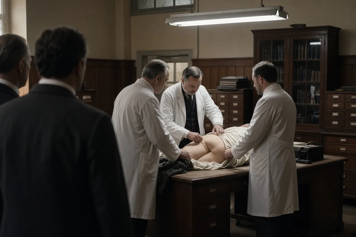 Italian military doctors and the Lourdes Bureau documented the extent of the pelvic destruction prior to bathing.