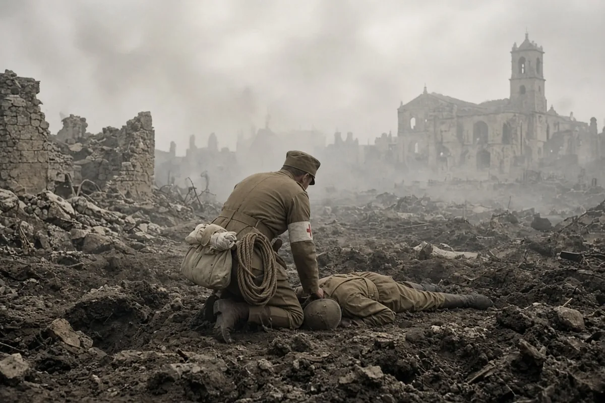 Desmond Doss, a Seventh-day Adventist medic who refused to carry a weapon, remained on the ridge alone after his battalion retreated under heavy Japanese fire.