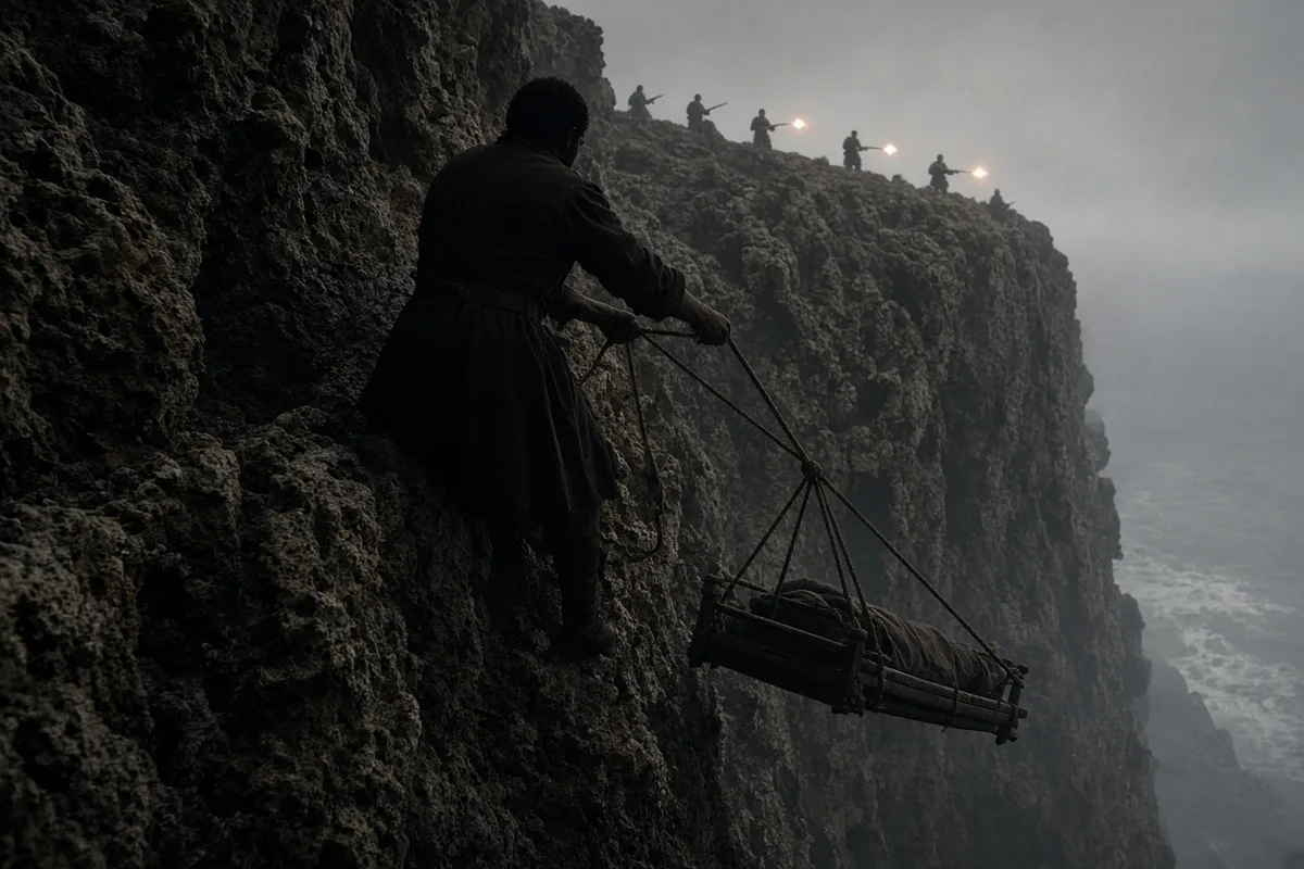 Over roughly 12 hours, Doss repeatedly returned to the exposed plateau, dragging wounded soldiers to the cliff's edge and lowering them nearly 400 feet to aid stations below.