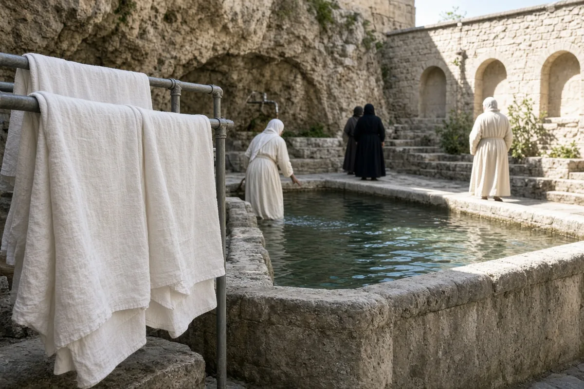 Immersion in the Lourdes spring waters formed a standard part of the 1952 pilgrimage routine.