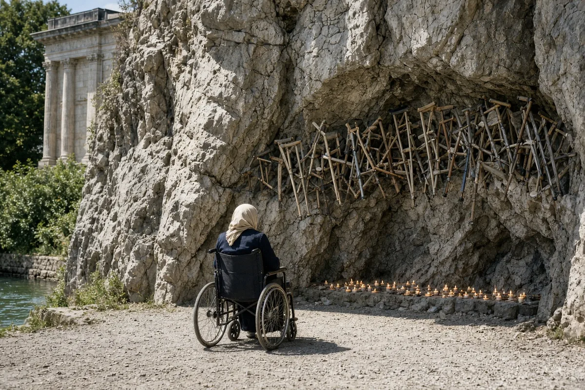 Pilgrims brought Elisa Aloi to the Lourdes grotto shortly after her arrival.