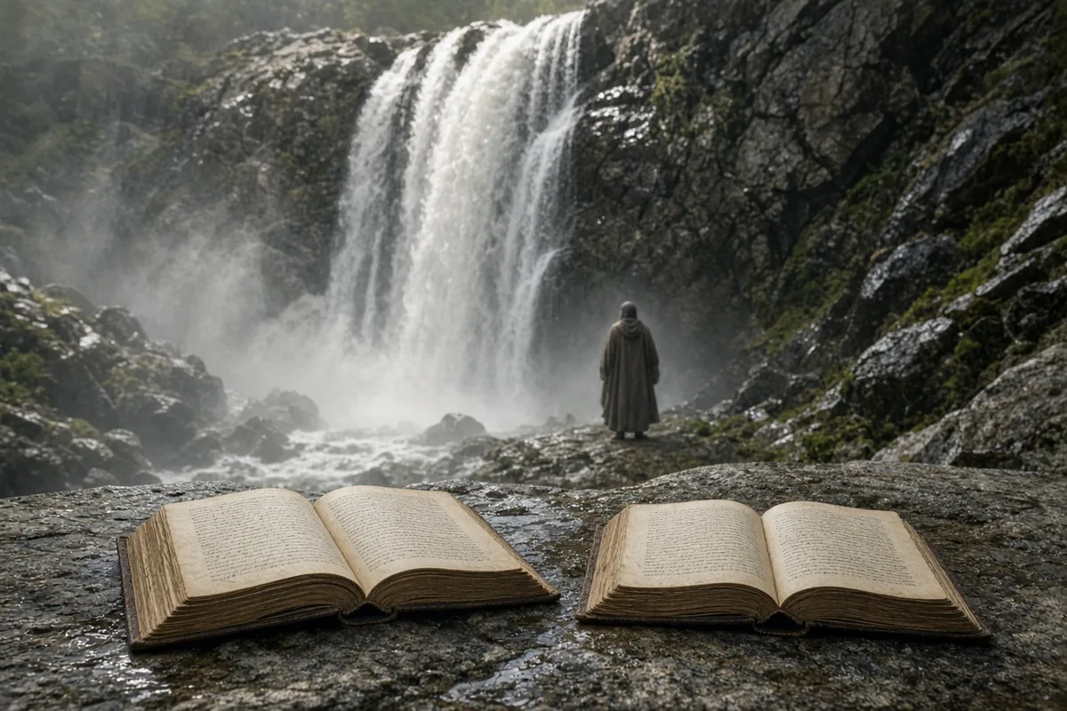 Reaching the waterfall, Collins placed his readings nearby before entering the water.