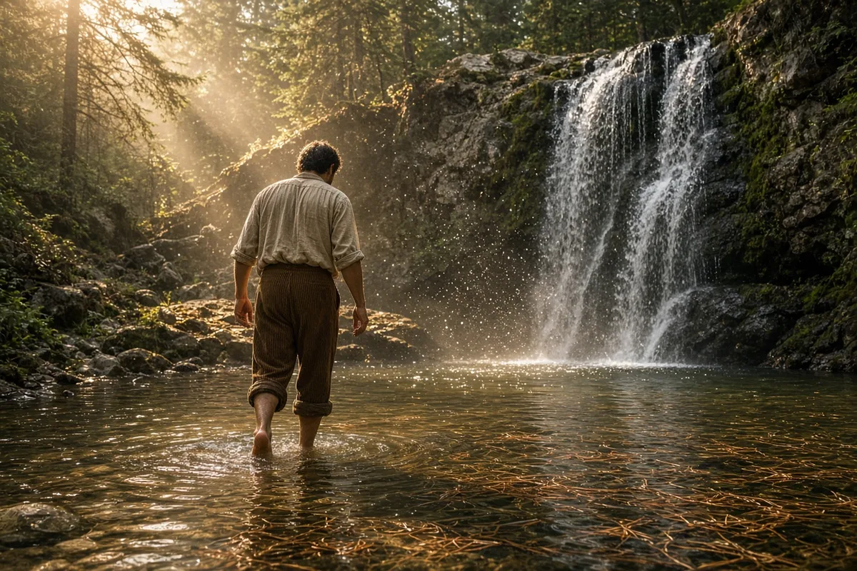 Collins approached the waterfall seeking solitude during a period of personal and intellectual crisis.