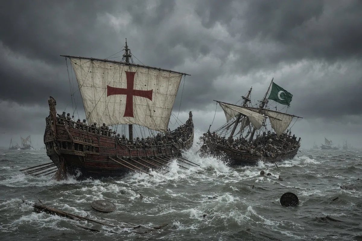 The Battle of Lepanto ended in a decisive Christian victory after hours of fighting.