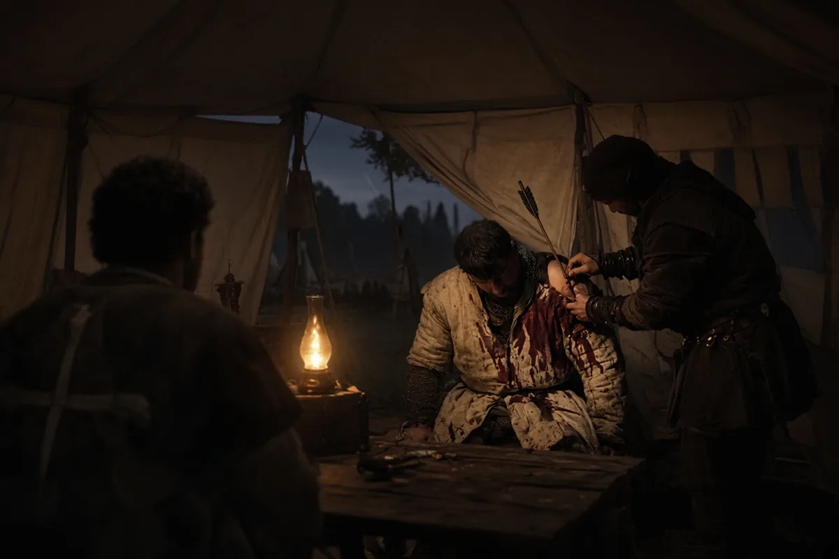 Wounded by a crossbow bolt, Joan continued to direct operations from the front lines.