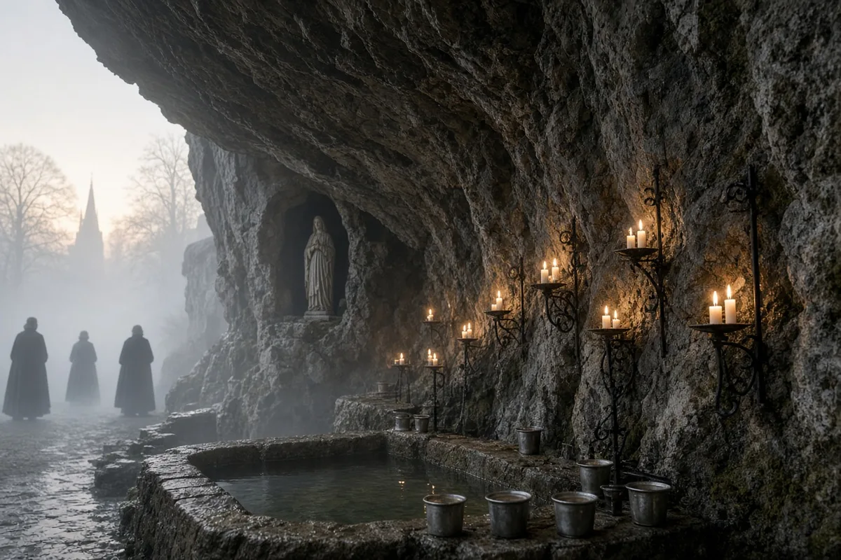 The relative approached the Lourdes spring during the 1947 pilgrimage.