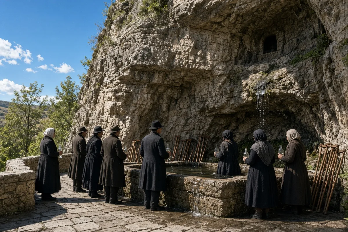 The pilgrimage included prayer at the Lourdes grotto where the spring water flows.