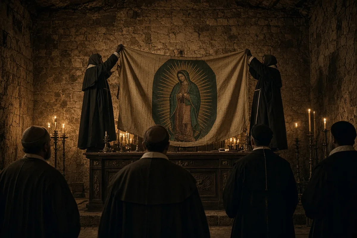 Juan Diego presented the roses wrapped in his tilma to the bishop as proof of the apparition's request.