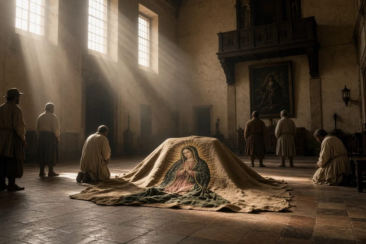 When the tilma was opened, a miraculous image of Mary appeared on the cloth.