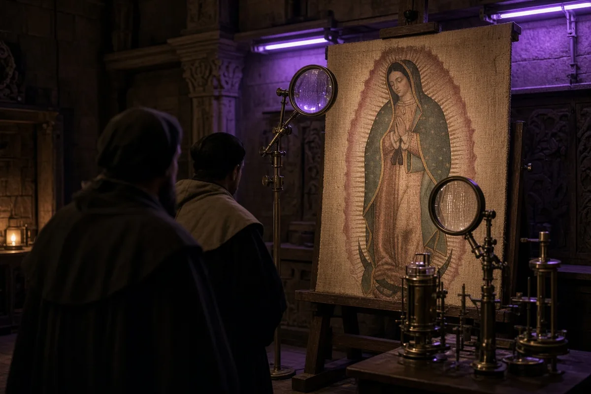 Technical analyses have confirmed the image was not painted and the fabric shows no preparatory layers.
