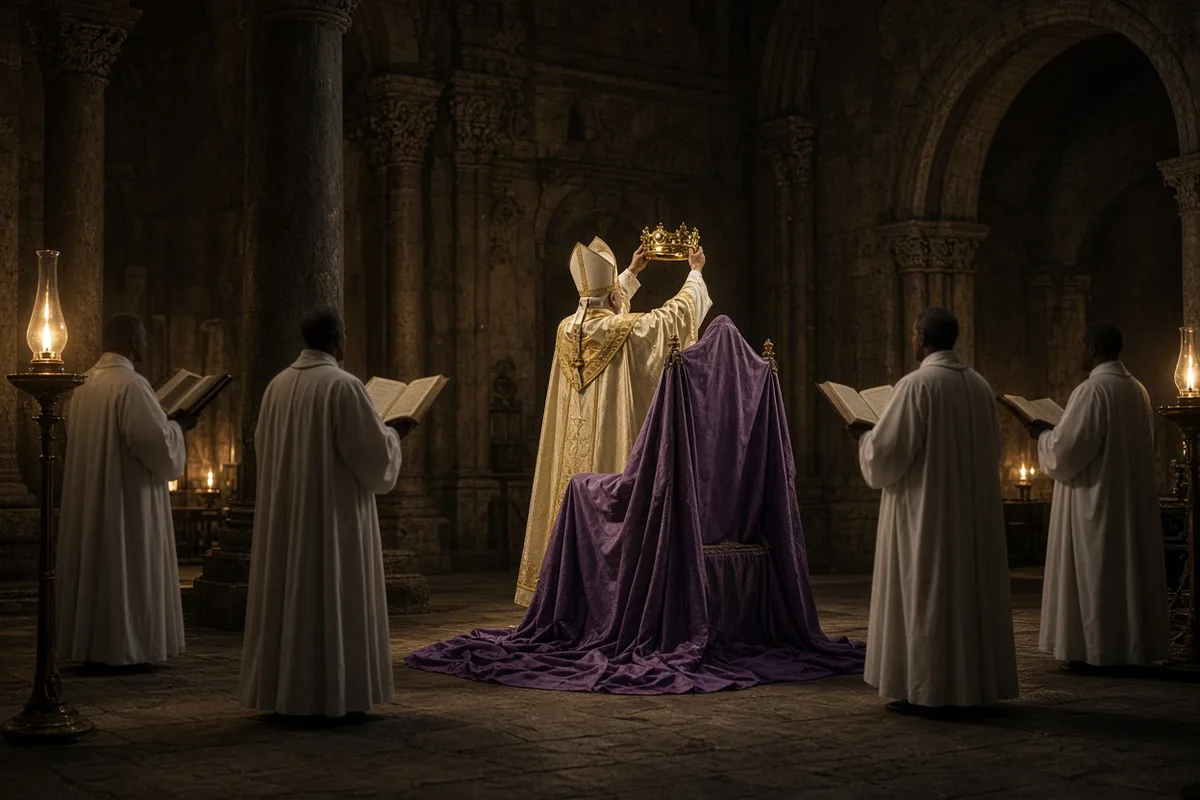 Pope Leo III placed the crown on Charlemagne, proclaiming him Holy Roman Emperor.