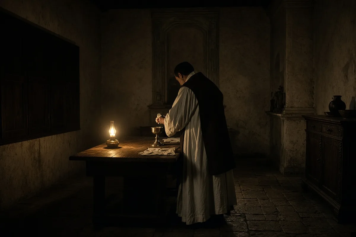 The bleeding host was reverently set aside.
