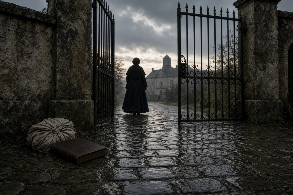 Thérèse arrived at the convent entrance on the day of her admission.