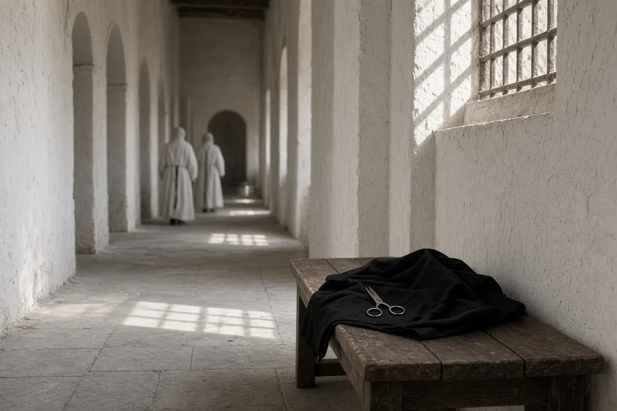 Thérèse received the Carmelite postulant’s veil upon entering the enclosure.