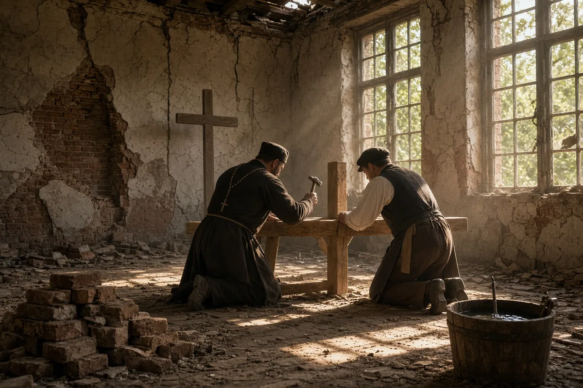 Catholic and Protestant churches worked together to rebuild homes, schools, and places of worship destroyed in 1994.