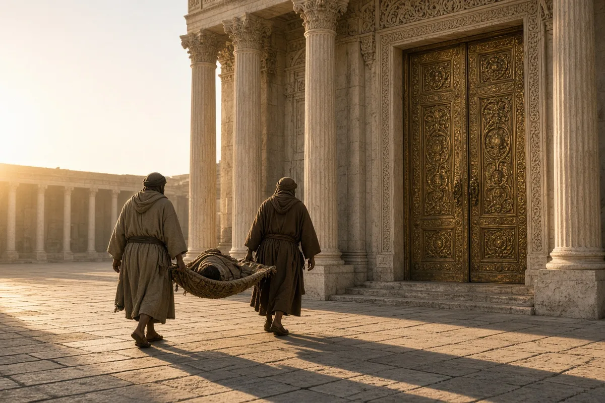 The man lame from birth was daily brought to the Beautiful Gate to beg.