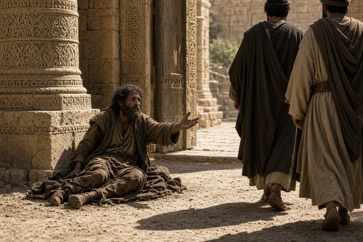 Seeing Peter and John, the man asked for alms.